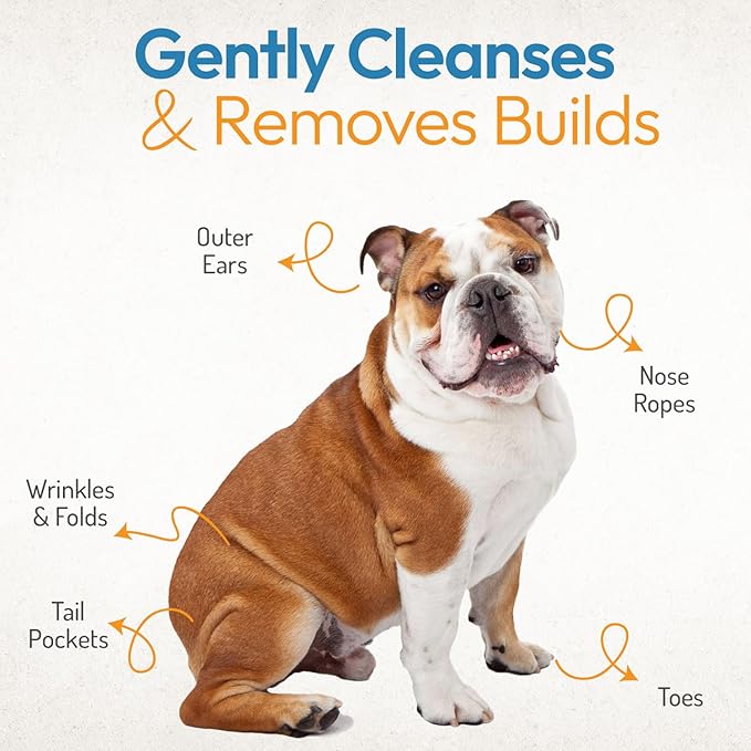 Wrinkle Wipes for Dogs - Soothe & Deodorize with Honeysuckle & Green Tea - Hypoallergenic Dog Wipes for Cleaning Faces, Paws & Butts - 200 Count Textured Wipes