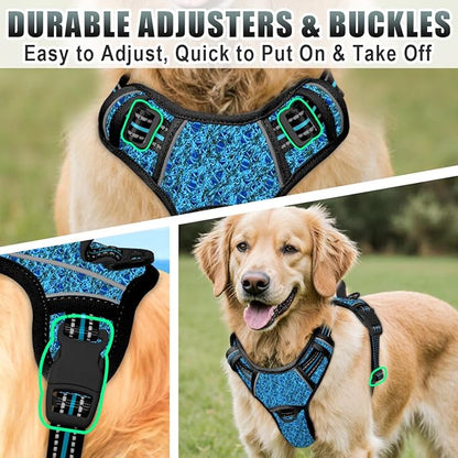 BARKBAY No Pull Dog Harness Large Step in Reflective Dog Harness with Front Clip and Easy Control Handle for Walking Training Running with ID tag Pocke(Blue/Black,M