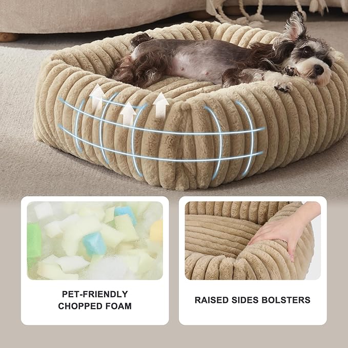FURTIME Dog Beds Large Sized Dog, Washable Orthopedic Pet Bed with Removable Cover, Rectangle Soft Calming Sleeping Puppy Bed Durable Pet Cuddler with Anti-Slip Bottom, Beige, XL(42"x20"x8")