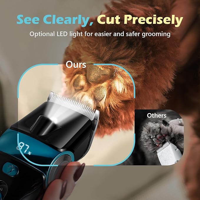 FuzzyFix Dog Clippers for Grooming with 5-in-1 Blade, Dog Grooming Kit Cordless Rechargeable Hair Trimmer Detachable Stainless Steel Blade Pet Shaver for Small Puppy Paw Face Head Body
