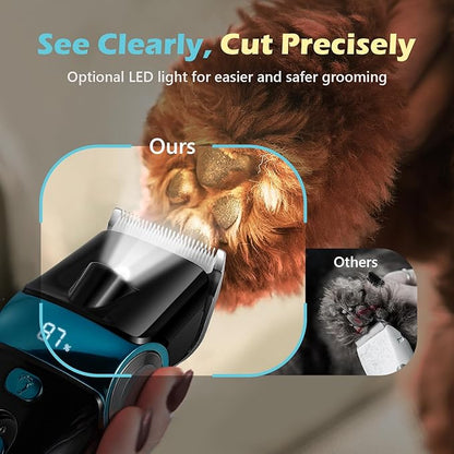 FuzzyFix Dog Clippers for Grooming with 5-in-1 Blade, Dog Grooming Kit Cordless Rechargeable Hair Trimmer Detachable Stainless Steel Blade Pet Shaver for Small Puppy Paw Face Head Body