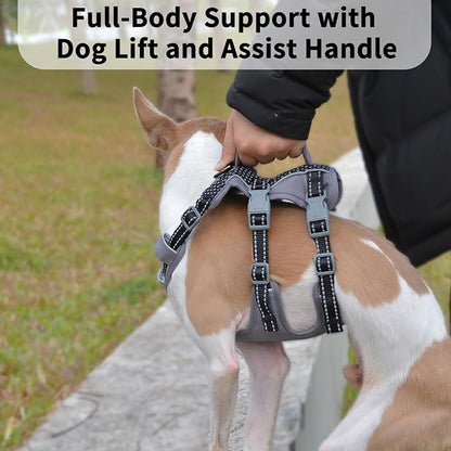 Huntboo Reflective Dog Harness with Handle, Escape Proof, No Slip, Breathable, Lightweight, Adjustable Lift Harness for Small, Medium, and Large Dogs Walking, Training, and Running Gear(Black,XL)
