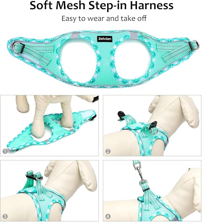 Zelvian Cat Harness and Leash Set for Walking, Escape Proof Adjustable Soft Mesh Kitten Harness with Reflective Strips, Breathable No-Choke Pet Vest for Small Cats or Puppies(Green,XS)