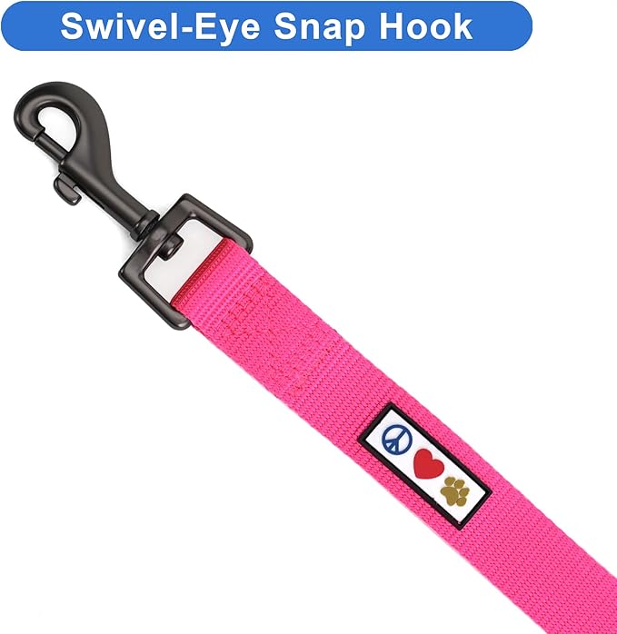 Pawtitas Personalized 6 ft Pink Dog Leash XS/S Custom Name and Phone Embroidery Strong Nylon Leash for Small Breeds