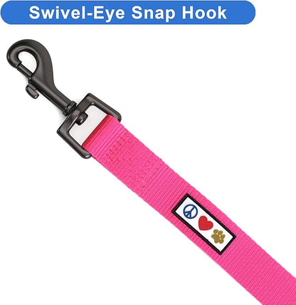 Pawtitas Personalized 6 ft Pink Dog Leash M/L Custom Name and Phone Embroidery Strong Nylon Leash for Medium and Large Breeds