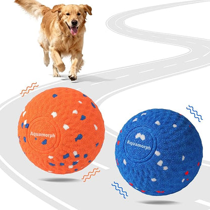 Aquamorph 2 Pack Interactive Dog Balls - Auto Moving Bouncing Vibrating Washable Dog Toys for Large Medium Dogs, Type-C Rechargeable, Blue and Orange, Grid Pattern