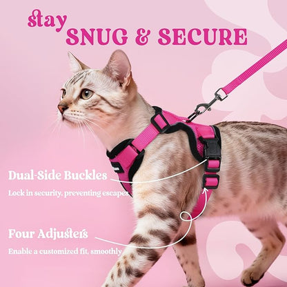 rabbitgoo Cat Harness and Leash for Walking, Escape Proof Soft Adjustable Vest Harnesses for Cats, Easy Control Breathable Reflective Strips Jacket, Rose Red,S