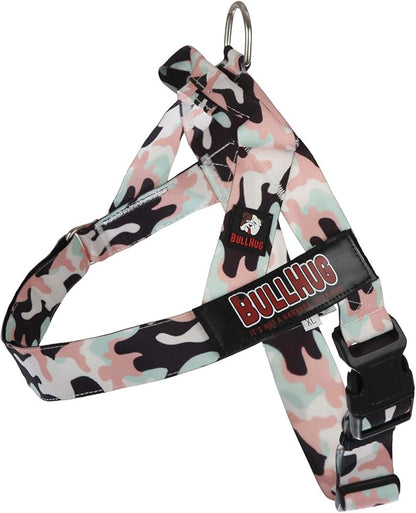 BULLHUG Adjustable Dog Harness– No Pull, No Choke – for English Bulldogs, French Bulldogs, Pugs & Broad-Chested Breeds – Easy, Safe Walks (Pink & Mint Camouflage, Large)