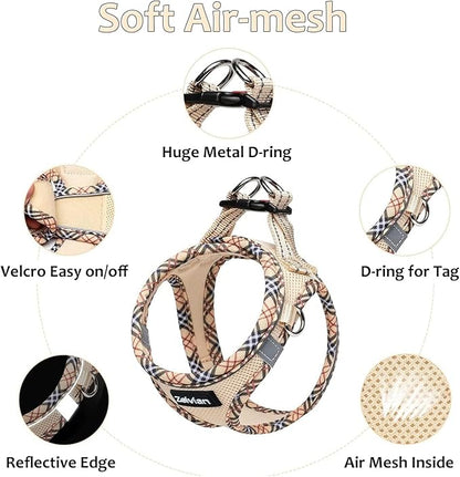 Zelvian Cat Harness and Leash Set for Walking, Escape Proof Adjustable Soft Mesh Kitten Harness with Reflective Strips, Breathable No-Choke Pet Vest for Small Cats or Puppies(Beige,S)