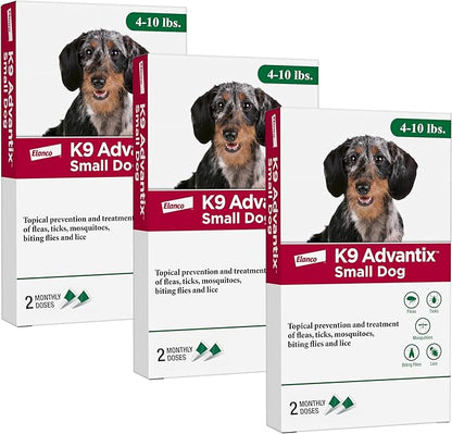 K9 Advantix Flea, Tick & Mosquito Prevention for Dogs 4-10 lbs. | Flea Drops for Small Dogs | Apply Monthly | 6 Treatments (Pack of 3)