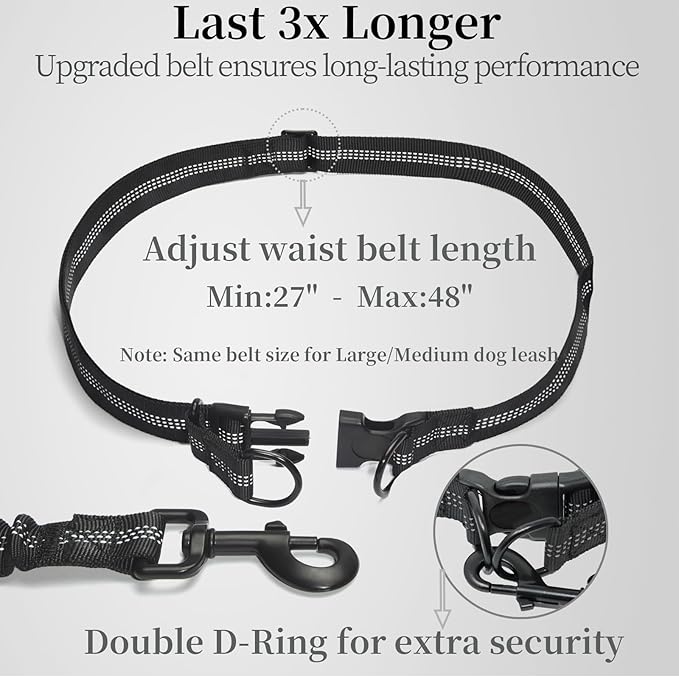 iYoShop Hands Free Dog Leash with Zipper Pouch, Dual Padded Handles and Durable Bungee for Walking, Jogging and Running Your Dog (Large, 25-120 lbs, Khaki)