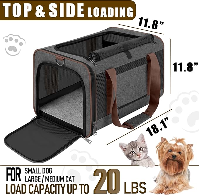 GAPZER Small Dog Carrier Cage Soft Chihuahua/Softshell Big Cat Carrier Maine Coon/Pet Taxi Carrying Bag Over 25lbs / Top Loader Travel Kennel Brown