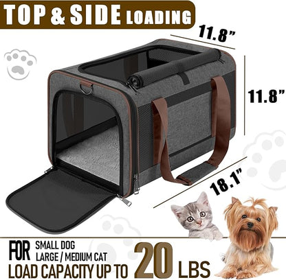 GAPZER Small Dog Carrier Cage Soft Chihuahua/Softshell Big Cat Carrier Maine Coon/Pet Taxi Carrying Bag Over 25lbs / Top Loader Travel Kennel Brown