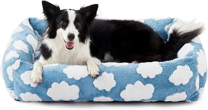 JOEJOY Cute Dog Bed Medium Size Dog, Rectangle Soft Furry Dog Beds for Large Medium Dogs, Washable Orthopedic Pet Bed with Removable Zipper Cover, Blue