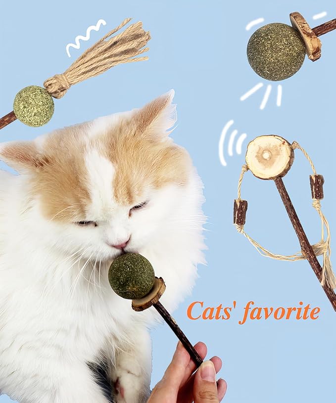 3 PCS Natural Catnip Cat Toys Set - Cat Nip Chew Toy with Silver Vine & Sisal Rope for Kitten Teething, Dental Care, Anxiety Relief - Durable Cat Toy for Indoor Cats, Kittens to Adults