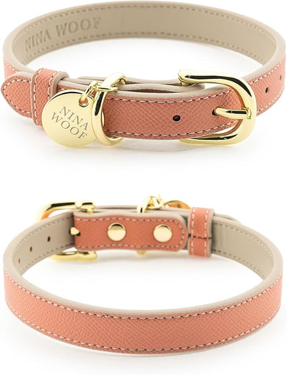 NINA WOOF Rio Vegan Leather Dog Collar - Padded Luxury Dog Collar with Adjustable Buckle - Collar for Dogs, Dog Collar for Small Dogs to Dog Collar for Large Dogs - Color Peach (Extra Small)