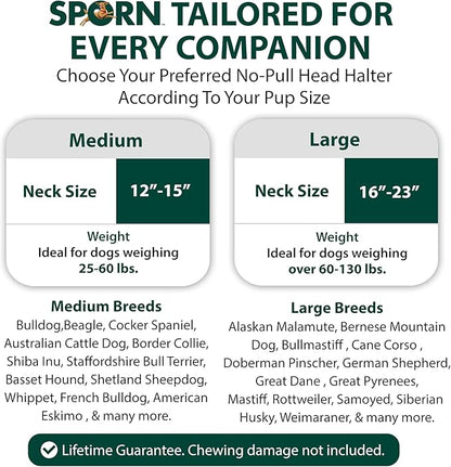 Sporn Medium Dog Head Halter for Dogs, Black Dog Stop Pulling Leash with Thick Muzzle Harness No Pull Head Collar for Dogs, Anti Pulling Collar for Comfort Face Harness