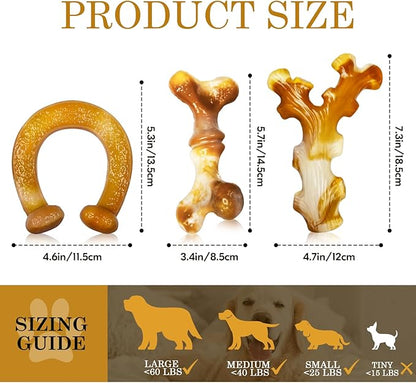 Frienhund Heavy Duty Chew Toys 3 Pack for Aggressive Chewers - Dog Toys for Large Dogs, Teeth Cleaning & Boredom Relief, Long-Lasting Mental Stimulation Puppy Chews