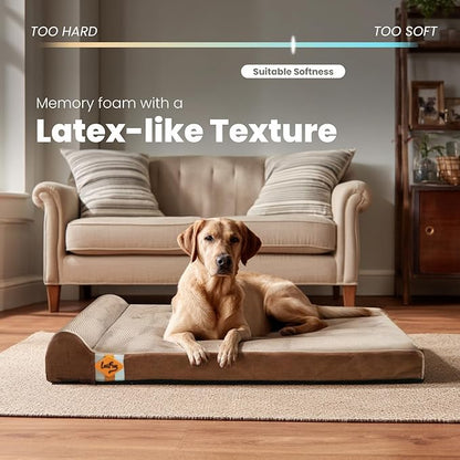 Laifug Orthopedic Memory Foam Extra Large Dog Bed with Pillow and Durable Waterproof Liner and Removable Washable Cover and Smart Design (Large (46" x 28" x 8"), Brown)