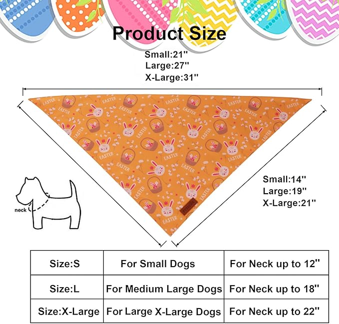 PTDECOR Easter Dog Bandana 2 Pack, Reversible Rabbit Carrot Dog Scarf, Multi Size Offered, Yellow White Easter Bandanas for Small Dogs Pets (Small)