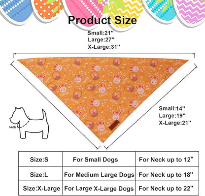 PTDECOR Easter Dog Bandana 2 Pack, Reversible Rabbit Carrot Dog Scarf, Multi Size Offered, Yellow White Easter Bandanas for Extra Large Dogs (X-Large)