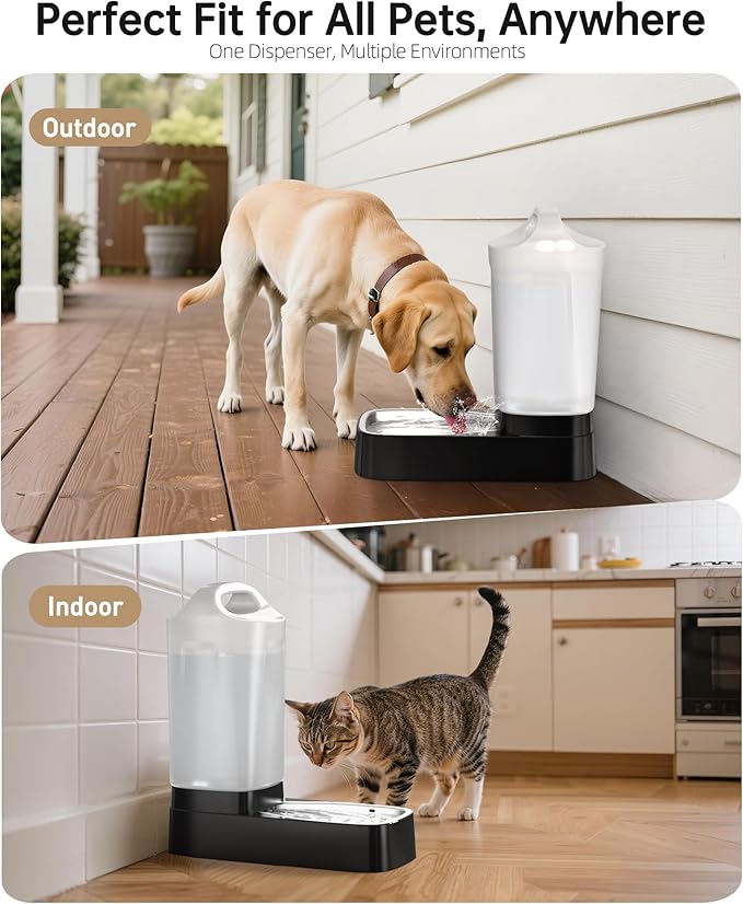 Automatic Dog Water Bowl Dispenser - 2.4 Gallon Gravity Pet Water Dispenser with 304 Stainless Steel Bowl, Dog Auto Feeders Bowls Self Waterer, Easy-Carry Handle for Large Dogs & Cats, Multi-Pet Home