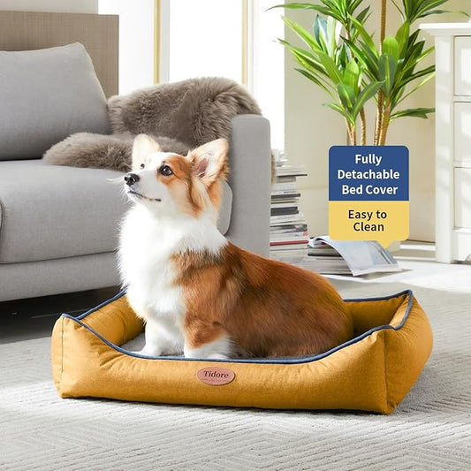 Tidore Orthopedic Dog Beds for Medium Dogs, Durable Egg Crate Foam Sofa Dog Bed wit Washable Removable Cover,Waterproof Lining,Pet Bed for Large Dogs (Mustard Yellow, 31.5" L x 25.2" W x 7" Th)