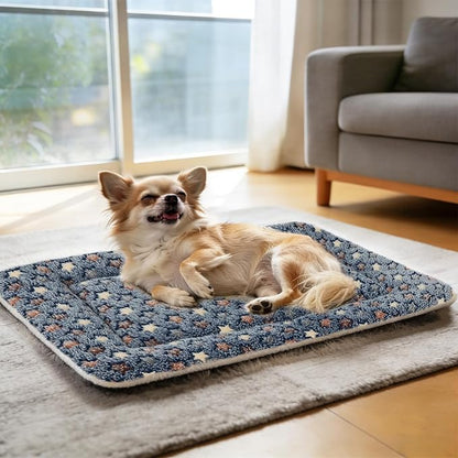 Mora Pets Dog Bed Crate Pad Ultra Soft Pet Bed with Cute Star Print Washable Crate Mat for Large Medium Small Dogs Reversible Fleece Dog Crate Kennel Mat Cat Bed Liner 21 x 12 inch Dark Blue