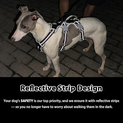 Huntboo Escape Proof Dog Harness, Escape Artist Harness, Reflective Harness with Padded Handle, Breathable, Durable, Adjustable Vest for Medium Dogs Walking, Training, and Running Gear (Black, M)