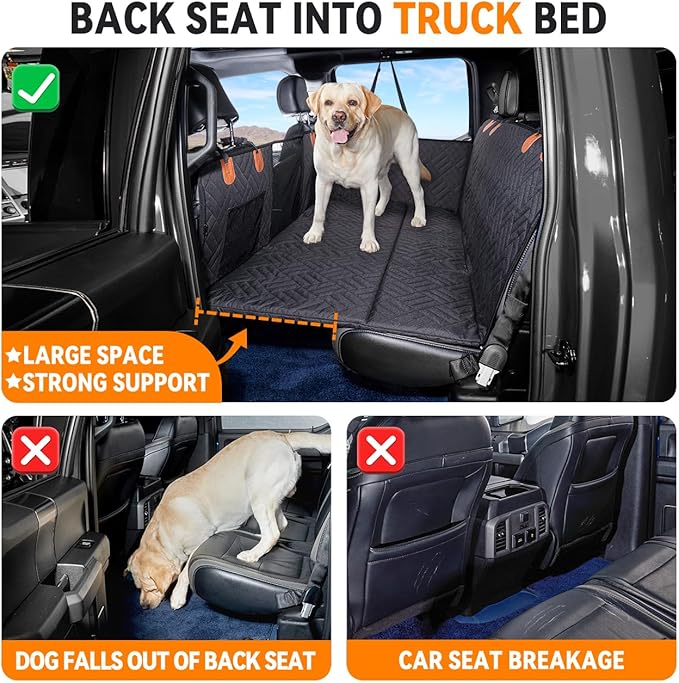 YJGF Dog Back Seat Extender for Truck,Truck Seat Cover Back Seat,Dog Hammock for Truck,Pet Seat Covers for Dogs,Hard Bottom Seat Extender for Dogs(Black,for Full Size Truck)