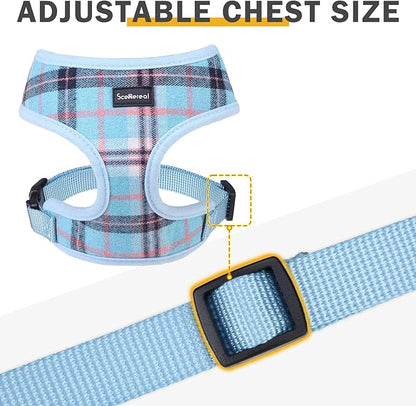 SCENEREAL Puppy Dog Harness with Leash Set for Small Medium Sized Dogs, Soft Mesh Step in Pet Harnesses and Leash, No Chock Plaid Adjustable No Pull Vest for Dogs Cats, Chihuahua,Bulldog (Blue XS)