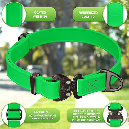 NexaPaw Biothane Dog Collar with Cobra Buckle - Made in USA - QR Code Dog Tag ID Included - Adjustable Heavy Duty Dog Collars for Medium Large Dogs - Waterproof Military Grade Tactical Collar for Dogs