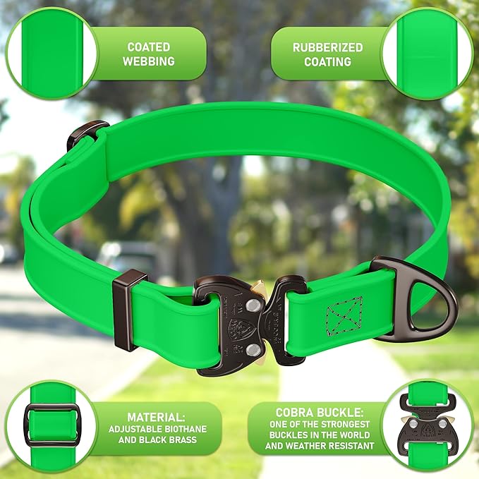 NexaPaw Biothane Dog Collar with Cobra Buckle - Made in USA - QR Code Dog Tag ID Included - Adjustable Heavy Duty Dog Collars for Medium Large Dogs - Waterproof Military Grade Tactical Collar for Dogs