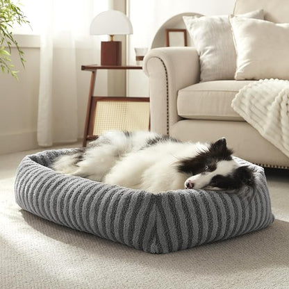 MIXJOY Dog Bed Large Size, Washable Large Dogs Bed with Removable Cover, Rectangle Doggy Beds for Big Dogs, Soft Warming Calming Pet Bed with Non-Slip Bottom, 36"x27"x8", Grey