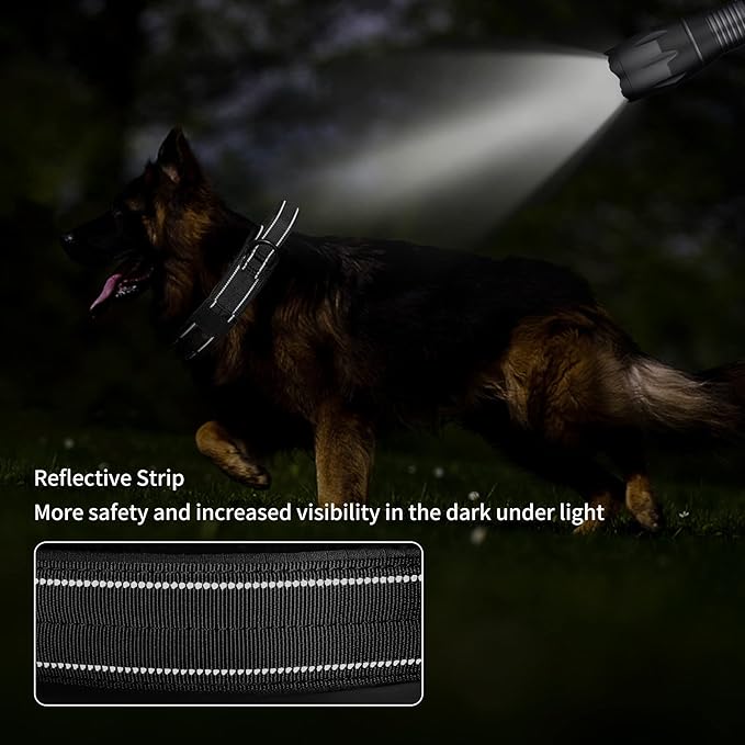 Annchwool Tactical Dog Collar for Medium and Large Dog,Adjustable Military Dog Collar with Soft Padded Handle,Heavy Duty Double Buckle Design(Black,M)