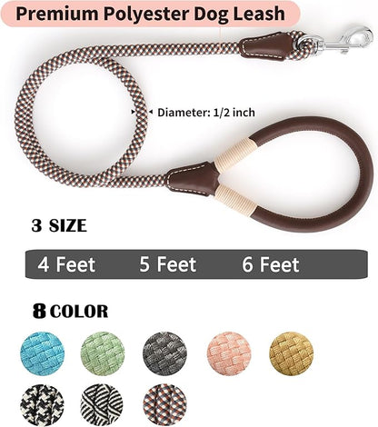 Mile High Life Genuine Leather Wrapped Handle Dog Leash, w Heavy Duty Clasp Rope Leash for Small Medium Large Dogs (Brown, 4FT)