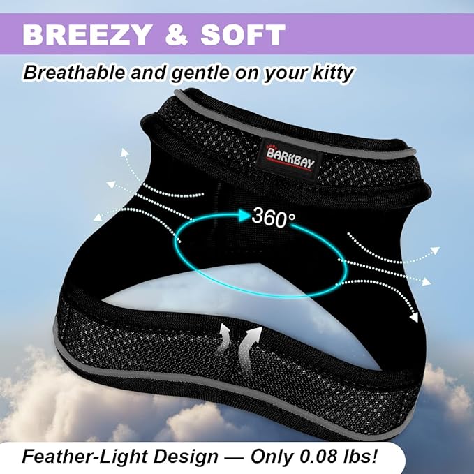 Cat Harness and Leash Set,Escape Proof Kitten Harness,Step in Adjustable Soft Lightweight,Easy Control,Reflective Strips Comfortable for Walking Travel(Black,XXXS)