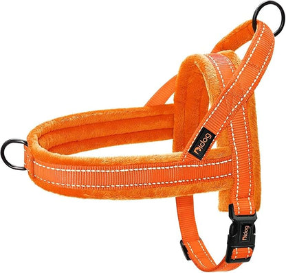 Didog Soft Flannel Padded Dog Vest Harness, No Pull/Quick Fit Reflective Dog Strap Harness, Easy for Training Walking (S:Chest 18-22", Orange)
