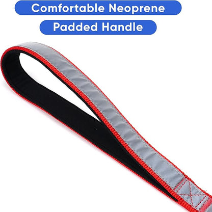 Pawtitas 6 FT Padded Dog Leash with Comfortable Neoprene Padding Handle - Red Lead | Small Reflective Dog Leash with Highly Reflective Band Perfect for Medium and Large Dogs and Puppies.