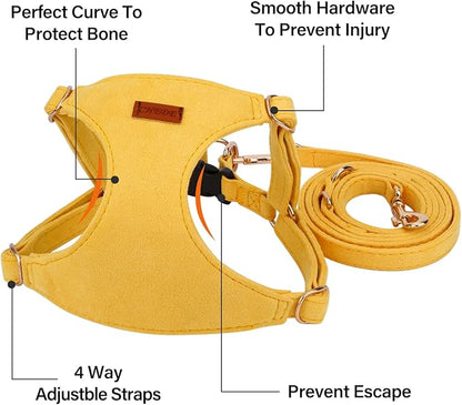 CHEDE No Pull Puppy Harness and Multifunction Dog Leash Set- 8 Colors Soft Adjustable No Choke Escape Proof Cute,Lightweight Pet Vest Harness for Small and Medium Dog (S, Yellow)