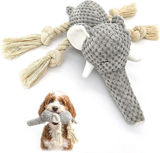 FURETTICO Squeaky Dog Teething Interactive Chew Toy Chewer Stuffed Toys with Squeaker for Small Medium Breed Tough Durable Funny Pet Supplies Ideal Puppy Cats Gifts - Elephant, Medium