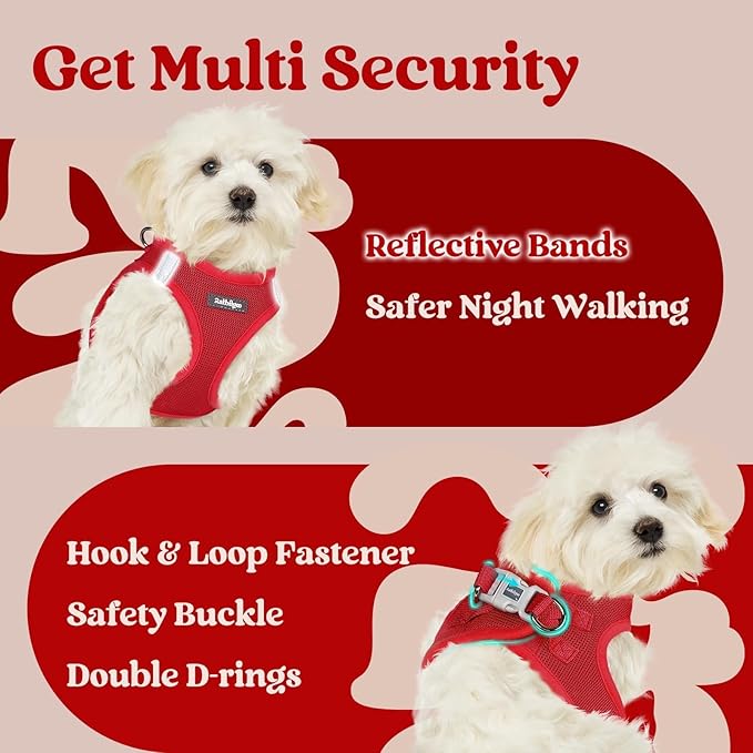 rabbitgoo Small Dog Harness, Step-in Soft Mesh Puppy Vest with Safety Buckle, Breathable Reflective Pet Harness for Small Medium Dogs, Red L