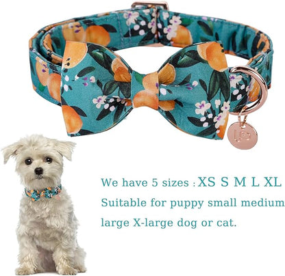 Dog Collar with Bow Tie, Durable Comfortable Cotton Dog Bowtie Collar with Metal Buckle for Medium Dog Girl Boy, Summer Cute Dog Collar, M