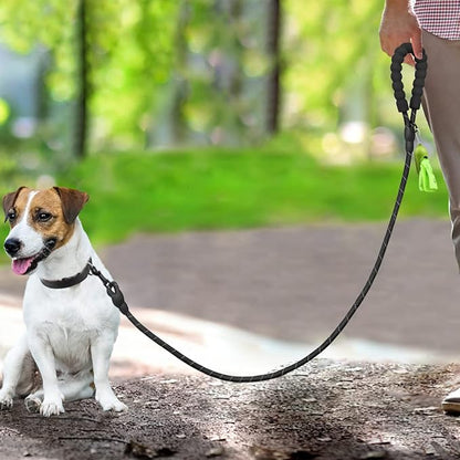 Dynmeow Reflective Dog Collar and Leash Set, 6FT Strong Climbing Rope Leash with Padded Handle, Adjustable Pet Collar with Soft Neoprene Padding for Small Medium Dogs, Black, S