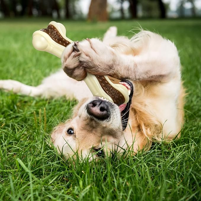Sosation 6 Pcs Dog Toys for Aggressive Chewers Christmas Nylon Beef Flavor Bones Tough Puppy Teething Toys Puppy Chew Bones for Large Medium Small Breed Dogs Puppies(Medium)