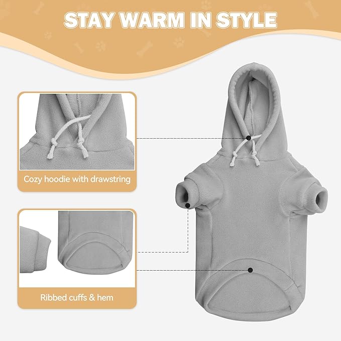 Dog Sweater,Dog Hoodies for Medium Dogs,Warm Fleece Sweatshirt with Hood & Pocket,Leash Hole,Cozy Cold Weather Pet Clothes Pet Sweater for Medium Dogs(Grey,M)
