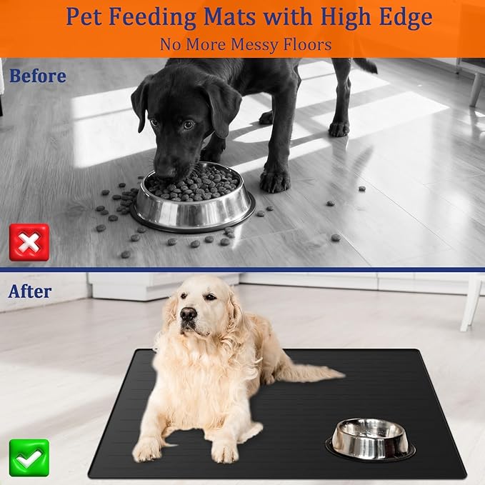 31.8"x23.8" Extra Large Pet Food Mat, Silicone Dog Mats for Food and Water, XL Nonslip Pet Feeding Mats for Floors,Dog Cat Bowl Mat with Raised Edges, Beige
