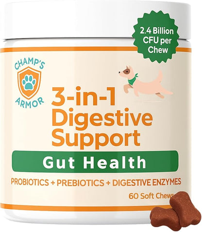 Probiotics for Dogs with Digestive Enzymes - 2.4 Billion CFU Dog Probiotic Supplements for Upset Stomach, Digestive Health, Diarrhea Relief - 60 Chicken Flavor Chews
