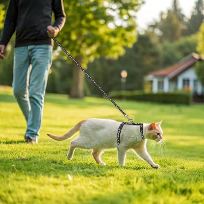 PAWCHIE Cat Harness with Leash and Collar Set - Escape Proof Adjustable H-shped Cat Harness with Star and Moon Pattern Glow in The Dark for Kitty Outdoor Walking
