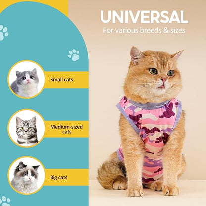 Avont Cat Recovery Suit - Kitten Onesie for Cats After Surgery, Cone of Shame Alternative Surgical Spay Suit for Female Cat, Post-Surgery or Skin Diseases Protection -Purplecamo(M)